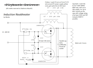 The original Mazzili flyback driver schematic was modified to work for an induction heater